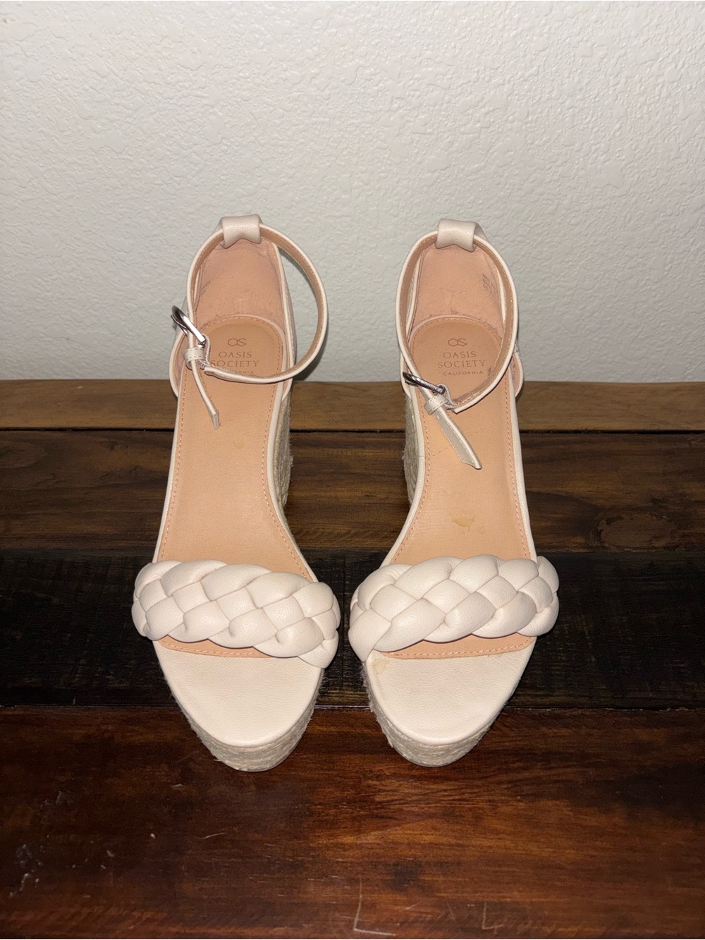 Oasis Society Women’s Braided Cream Espadrille Wedge Sandals